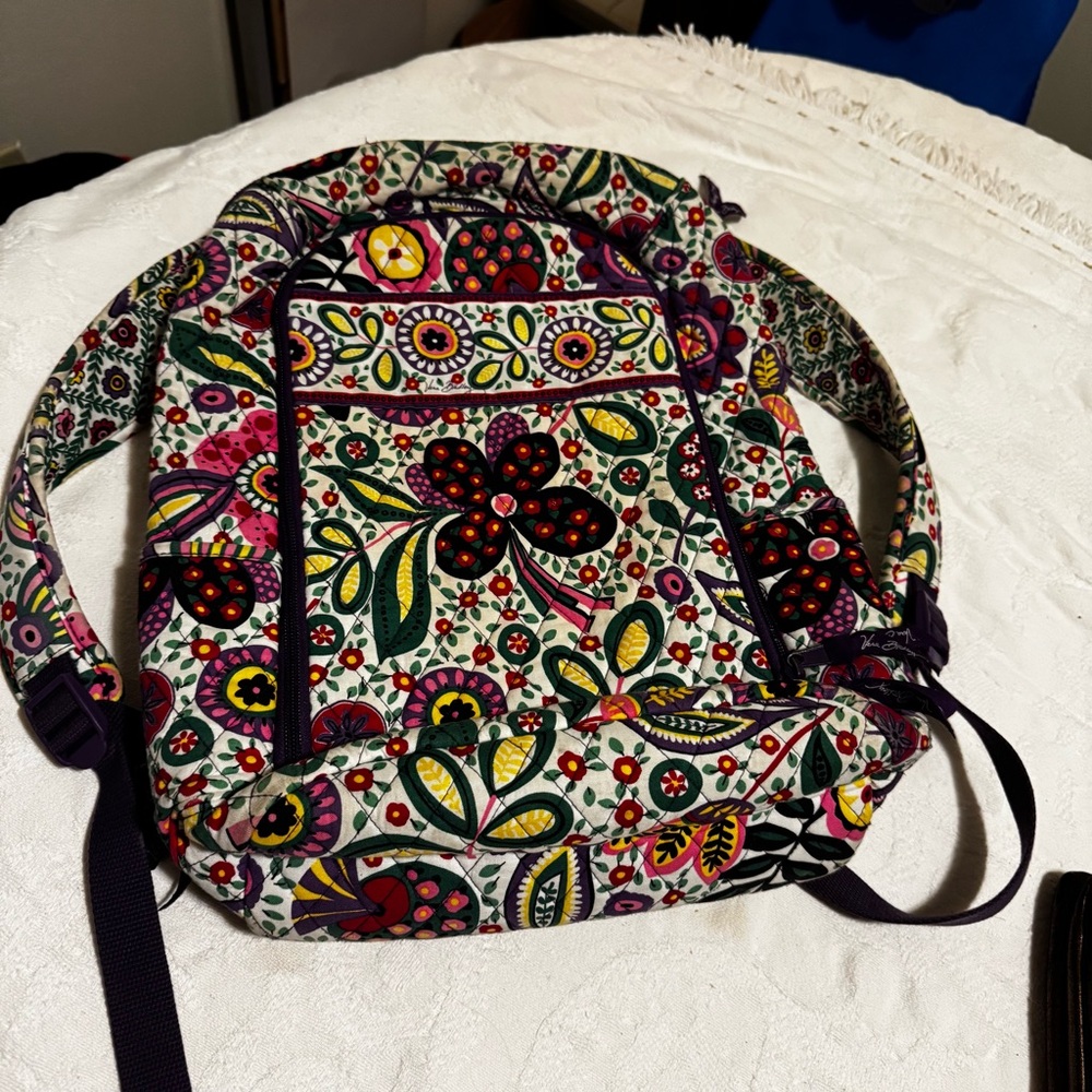Vera Bradley Sunflower Backpack Quilted Cotton multicolor large multiple section